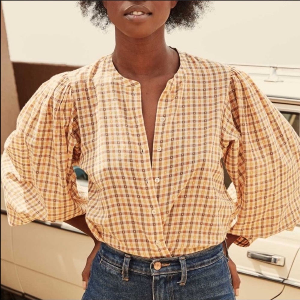 Doen Scarlett Top in Orange Plaid - Picture 2 of 9